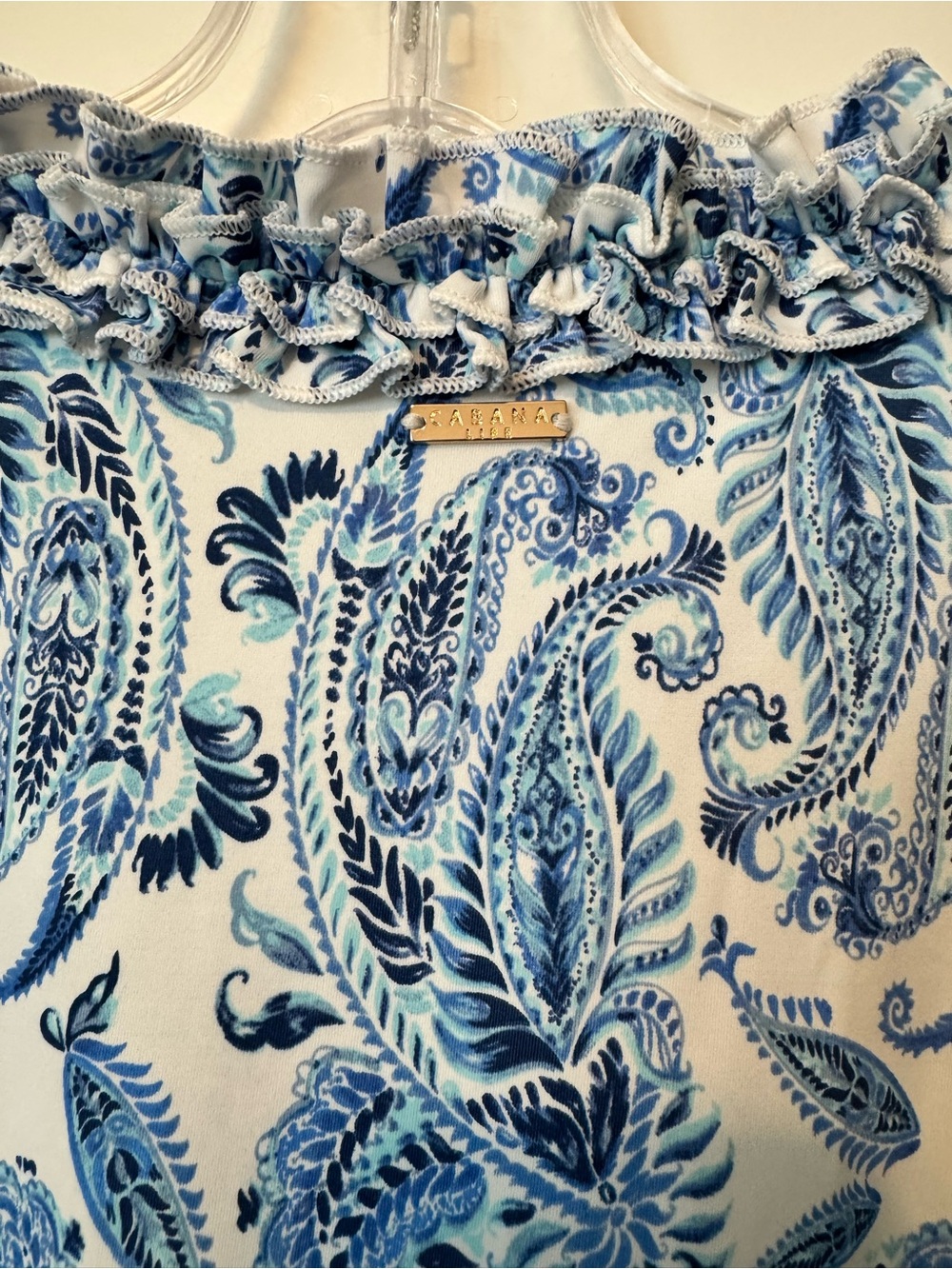 Cabana Life Blue White Paisley Tassel Dress Sleeveless Smocked Waist Size Large - Picture 10 of 10